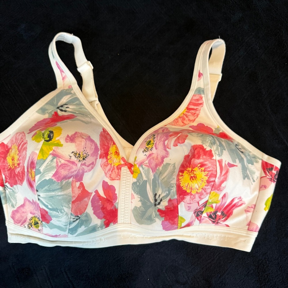 Cacique Women White Pink‎ Poppy Floral Wirefree Comfort Bra 42DD